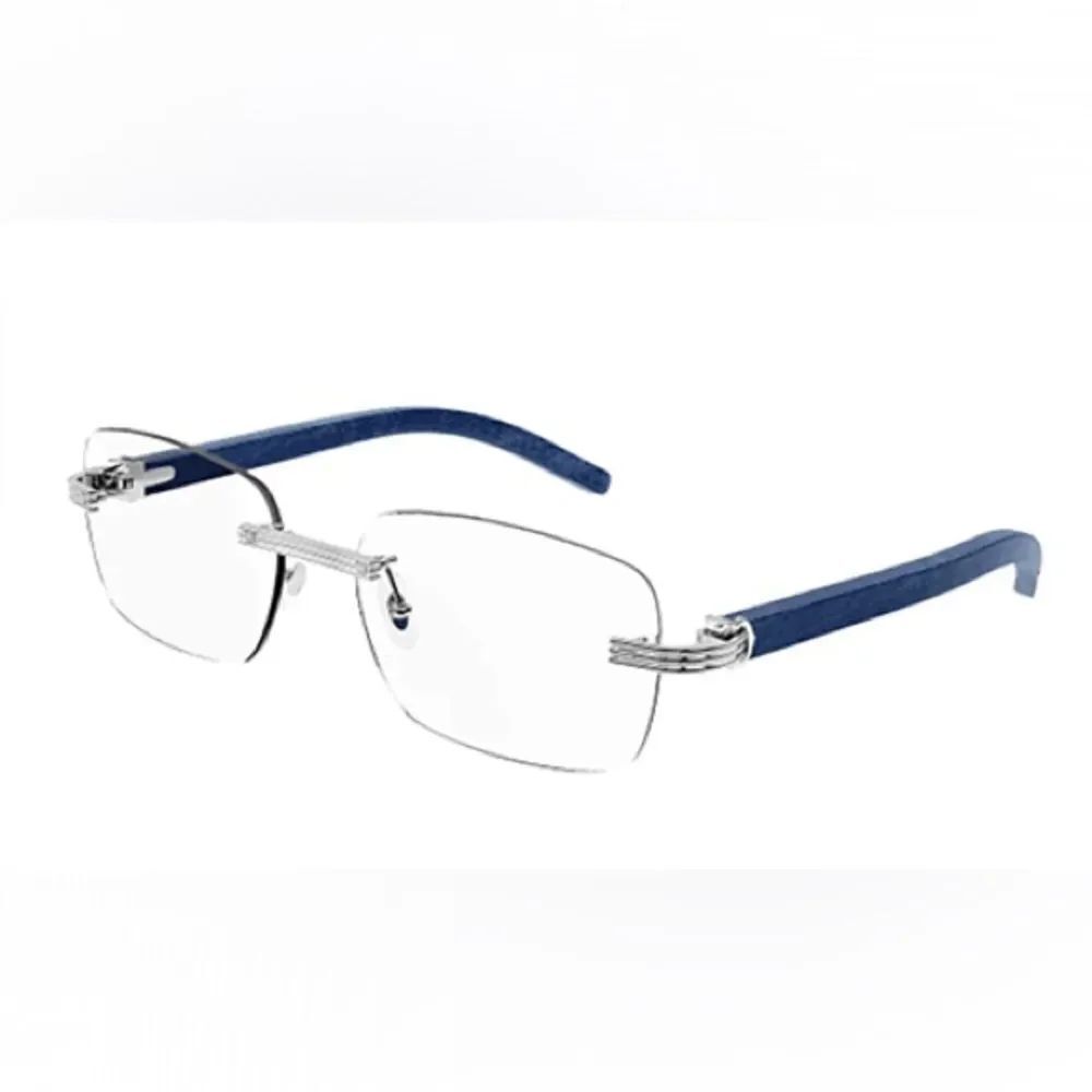 Cartier Rimless Glasses with Blue Wood & Diamond Cuts - Picture 2 of 2